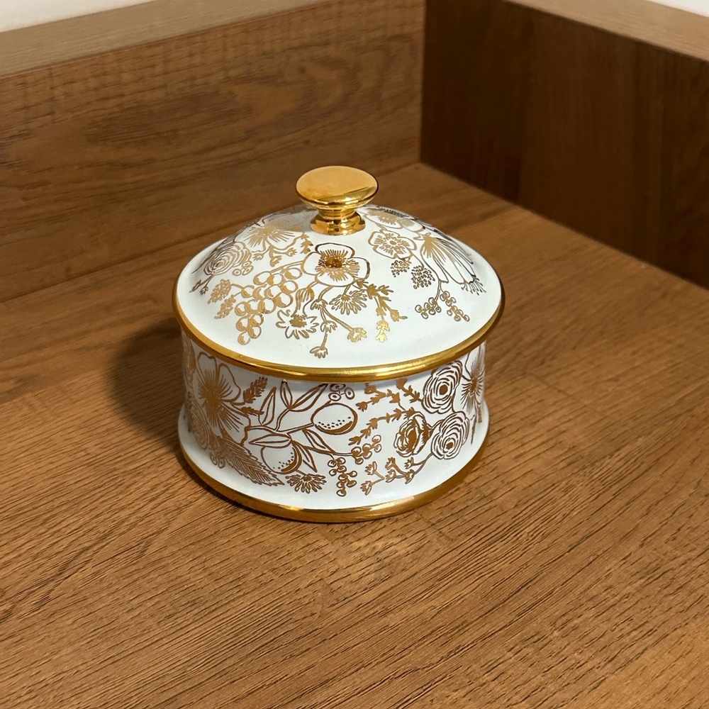 Anthropologie Gold and Blue Floral Jewelry Box
